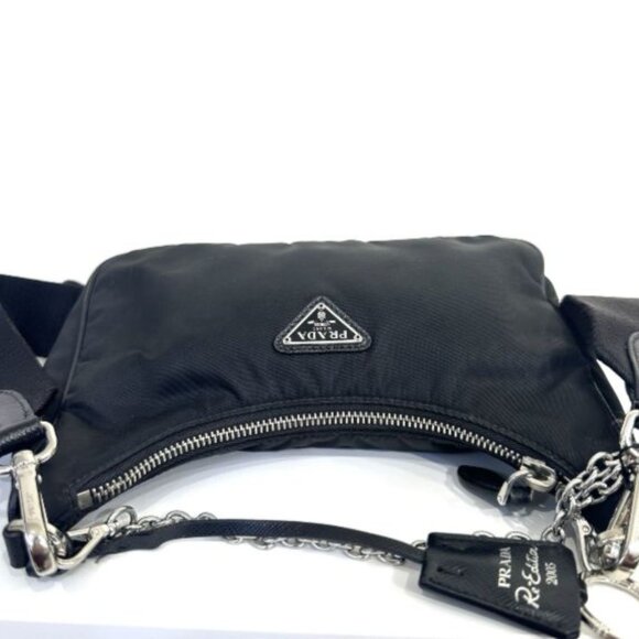 Prada Re-Edition 2005 Nylon Shoulder Bag Black W/ Pouch & Chain Strap - Picture 5 of 8
